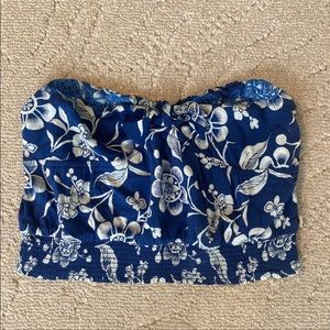 Hollister Womens Juniors Blue & White Floral Strapless Crop Top Size S